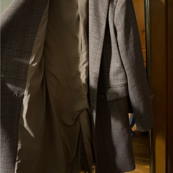 FRENCH MAUVE Size Small Classic Plaid Long Women's Blazer Coat - Brown - Picture 7 of 8